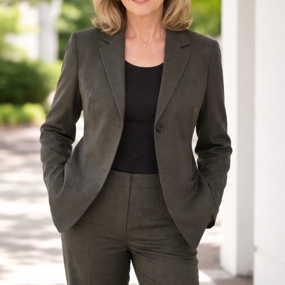 Larry Levine Jackets & Blazers - Larry Levine Dark Olive Two-Button Women's Blazer Pant Suit Size 12